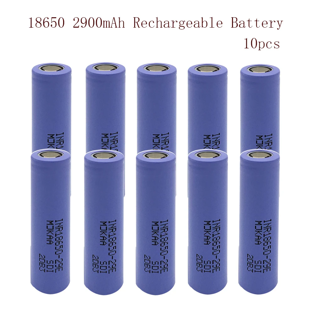 

100% Original INR18650-29E 10PCS 2900mAh 10A 3.7V Rechargeable Battery 18650 Batteries High Drain With Flat Top Safety