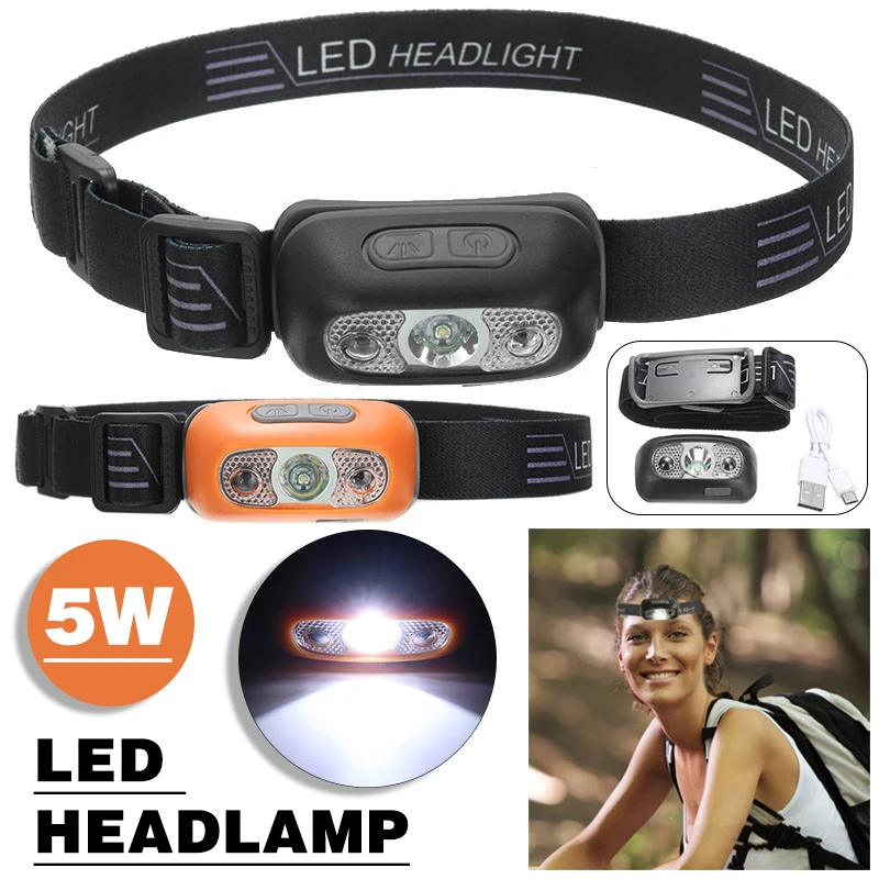 

USB Rechargeable LED Headlamp High Bright Waterproof Fishing Headlight USB Rechargeable Camping Head lamp Fishing headlight