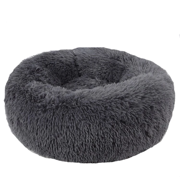 dark grey Кровать для собаки длинная плюшевая супер мягкая кровать для питомца питомник Круглый Питомник домик для собаки кошка зимний теплый спальный мешок щенок подушка коврик товары для собак - Color: dark grey
