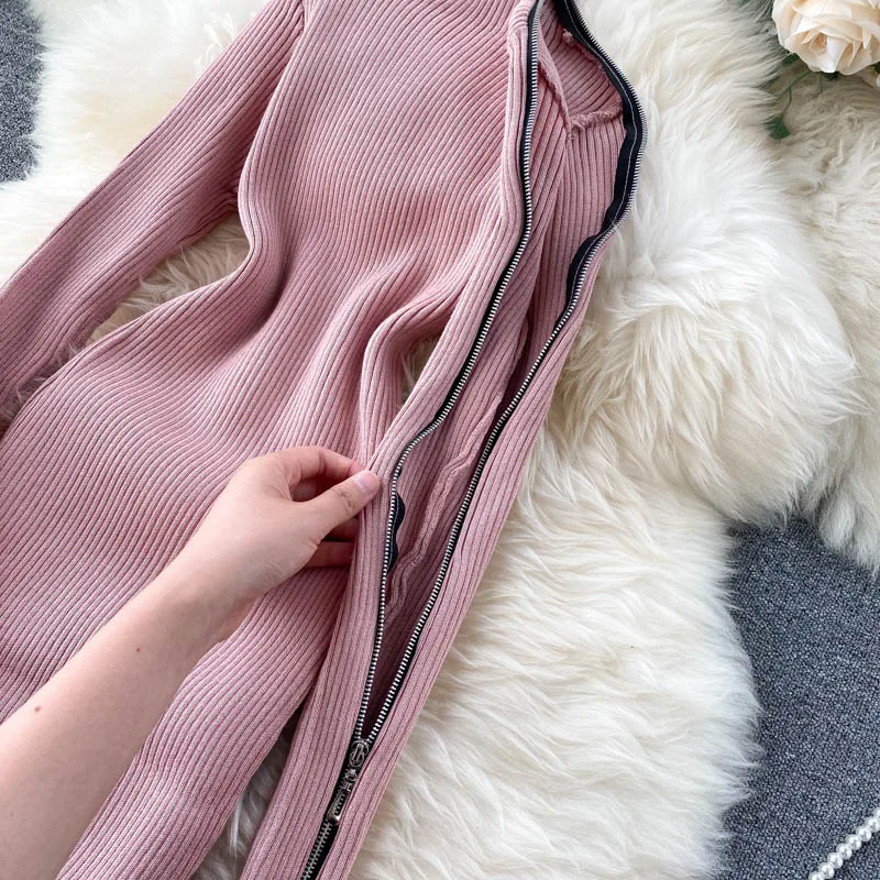 Женское платье-свитер SINGRAIN с высоким воротником модное трикотажное платье на