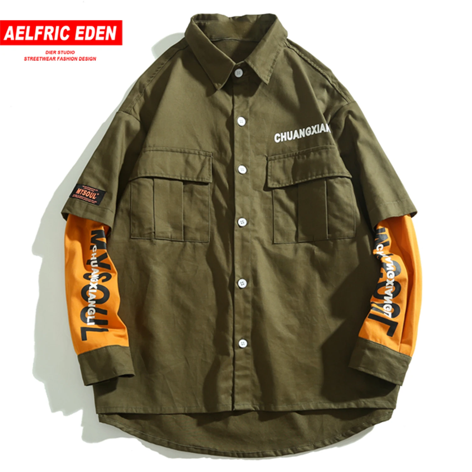 Aelfric Eden цветные часы с буквенным принтом мужские модные рубашки Harajuku повседневные хлопковые топы с длинными рукавами в стиле хип-хоп верхняя одежда Уличная