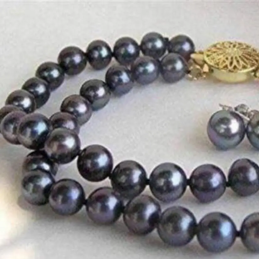 Ювелирный набор модный 2 ряда 7 8 мм черный натуральный жемчуг галстук узел