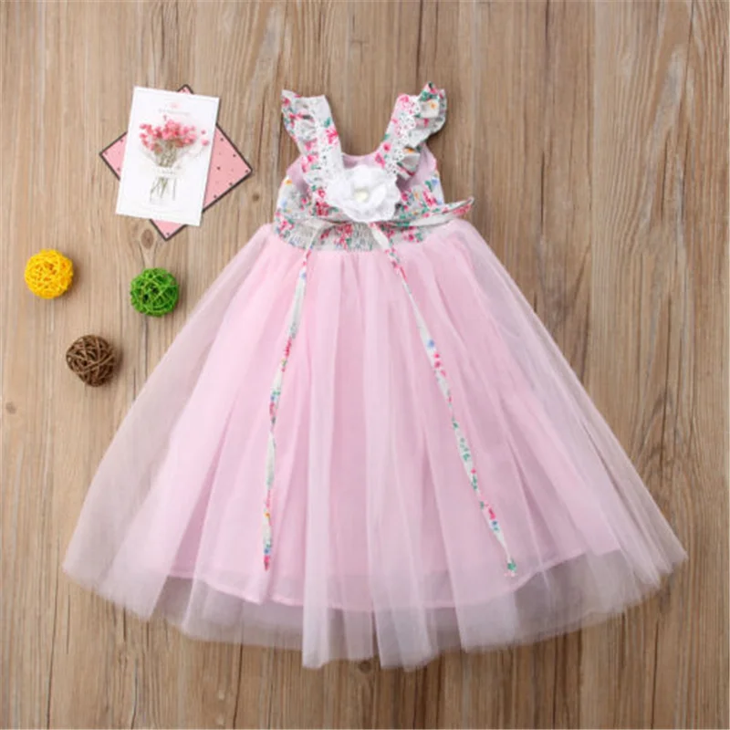 

Flower Girls Sleeveless Dress Lace Princess Party Wedding Bridesmaid Dress Long Sundress Hot Sale