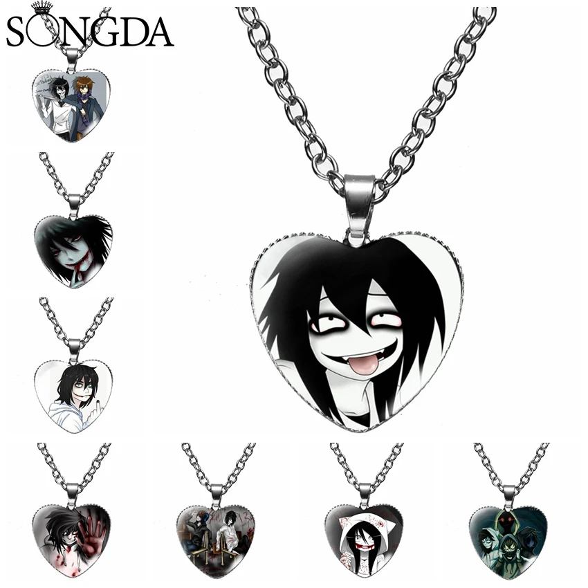 Ожерелье Джефф и Джейн, убийца, жуткая паста, Тикси Тоби, креативное мультяшное стекло, кабошон, сердце, Аниме Кулон, подарки