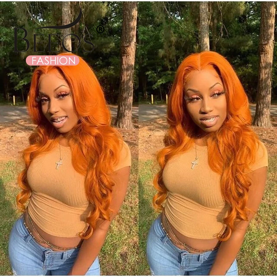 

Body Wave Orange Ginger Color 13x6 Lace Front Human Hair Wigs Pre Plucked Brazilian Wavy Human Hair Wigs Remy Lace Frontal Wigs