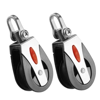 2pcs boat abs plastic black nylon wheel block rope clamp cleat fixed eye pulley block single pulley swivel sailboat accessories
