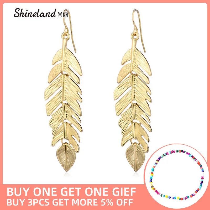 

Shineland Trendy Leaf Vintage Drop Dangle Earrings For Women Gold Color Leaves Fashion Jewelry Brincos Pendientes Gifts 2021