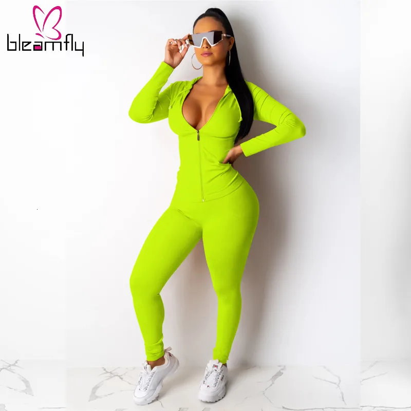 Осень Зима Женский однотонный неоновый зеленый белый блейзер и брюки костюм из