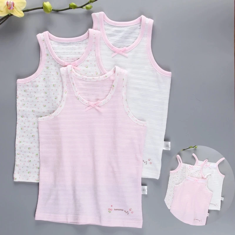 

3pcs/set Girl Sleeveless Tanks Vests Kids Cotton Lace Clothes Tanks Vests Baby Girls Tops Clothing for 3-6 Years Children 315