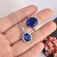 original 925 silver bride jewelry sets women round sapphire wedding ring necklace sets silver 925 jewelry gifts