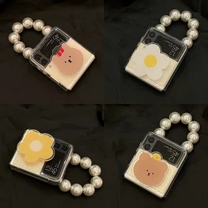 new hot sales phone case for samsung galaxy z flip 5g case ins girl pearl chain portable cover for samsung z flip 3 5g fundas free global shipping
