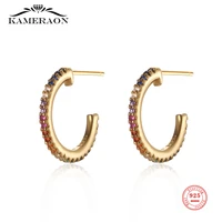 kameraon s925 sterling silver rainbow colors small circle hoop earrings for women birthday simple noble fine jewelry gift 2021