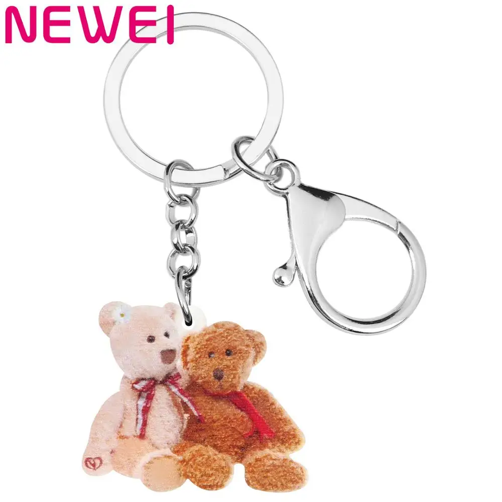 

Newei Acrylic Brown Plush Toy Bear Keychains Keyring Long Cute Animal Key Chain Jewelry For Women Kids Fashion Gift Car Charms