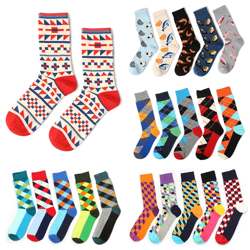 Носки мужские с разноцветными рисунками животных 5 пар|Мужские носки| |