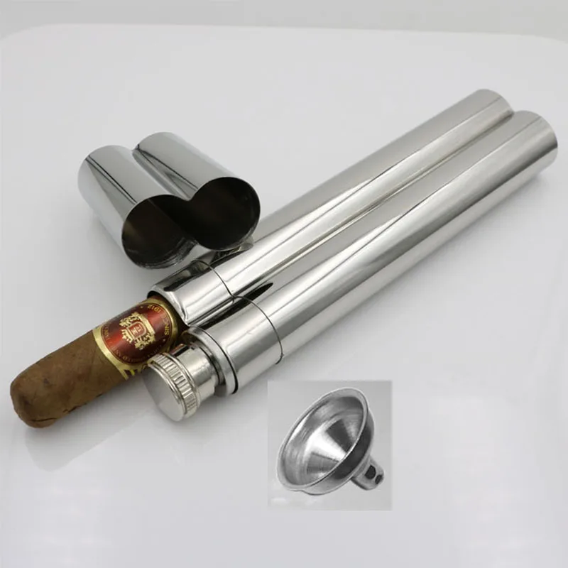 Мини фляга для сигар с двойной трубкой 2 унции из нержавеющей стали держатель