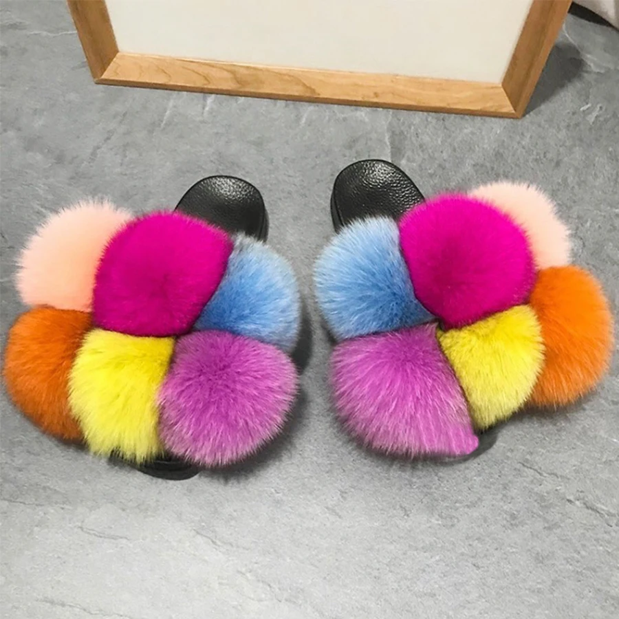 

Pom меховые тапочки Для женщин пушистые босоножки пушистые шлепанцы разных цветов по индивидуальному заказу