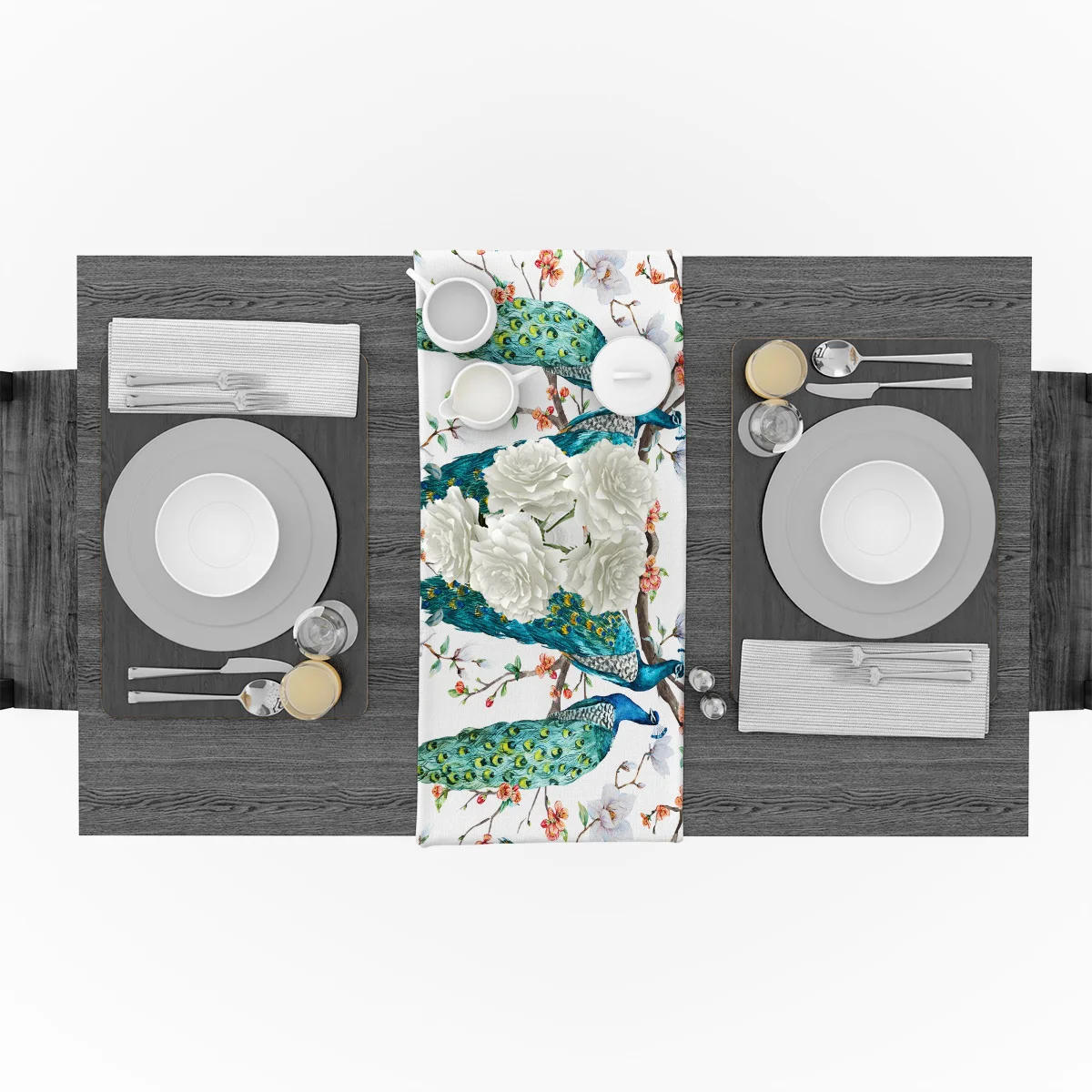 Peacocks ветка настольная дорожка с цветами для вечерние НКИ свадьбы украшение