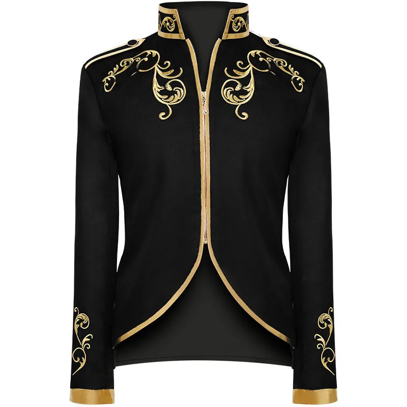 Мужской пиджак с золотой вышивкой приталенный в стиле стимпанк готический