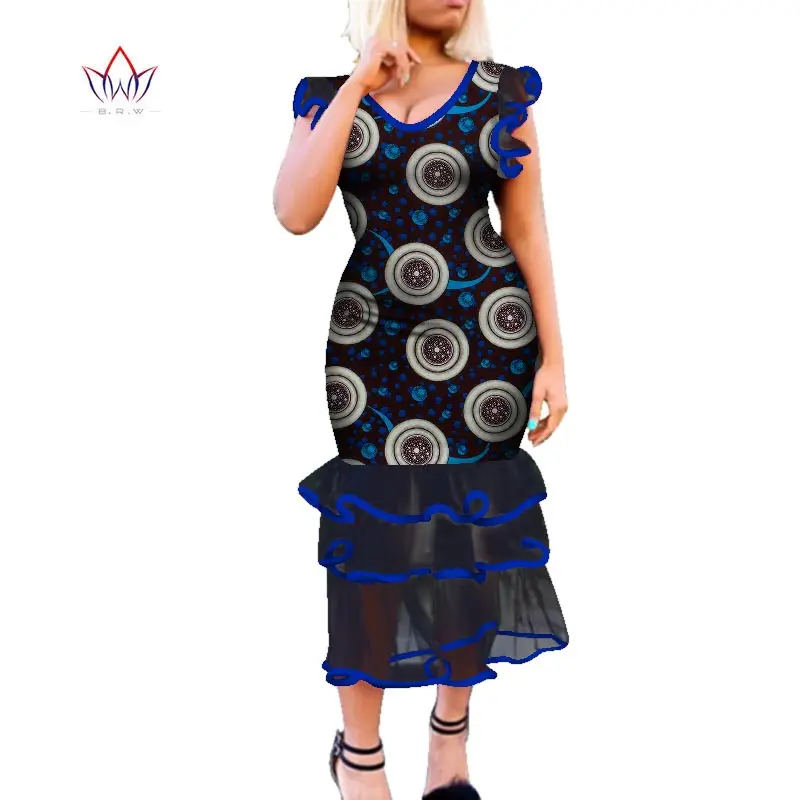 Женское платье с драпировкой и оборками Bazin Riche кружевное в африканском стиле