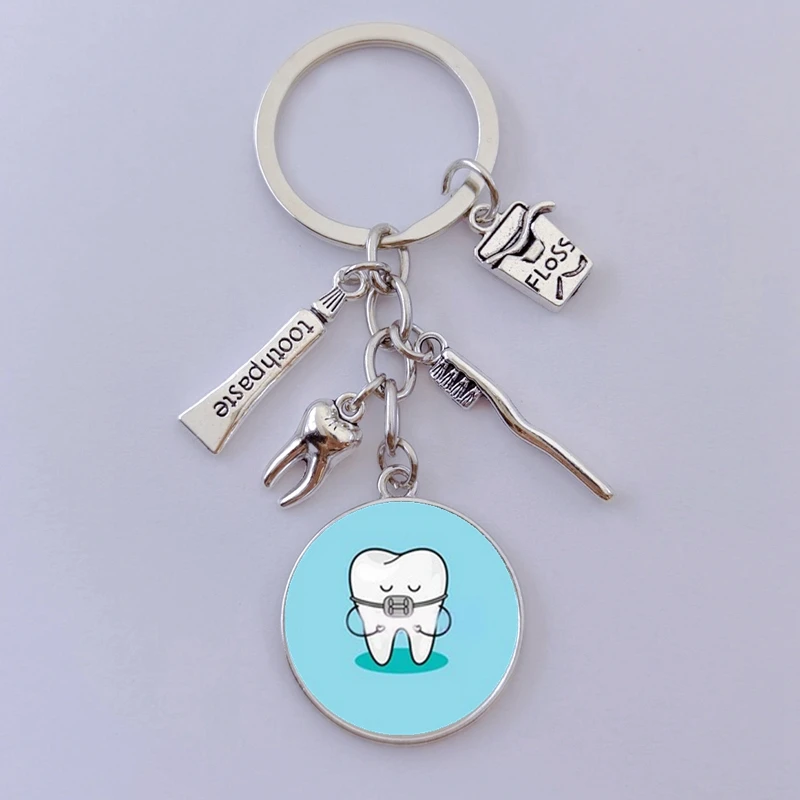 Cute Tooth Cleaning Promotion Key Chain Dentist Souvenir Gift Ring Angel Pendant Toothpaste Toothbrush | Украшения и аксессуары
