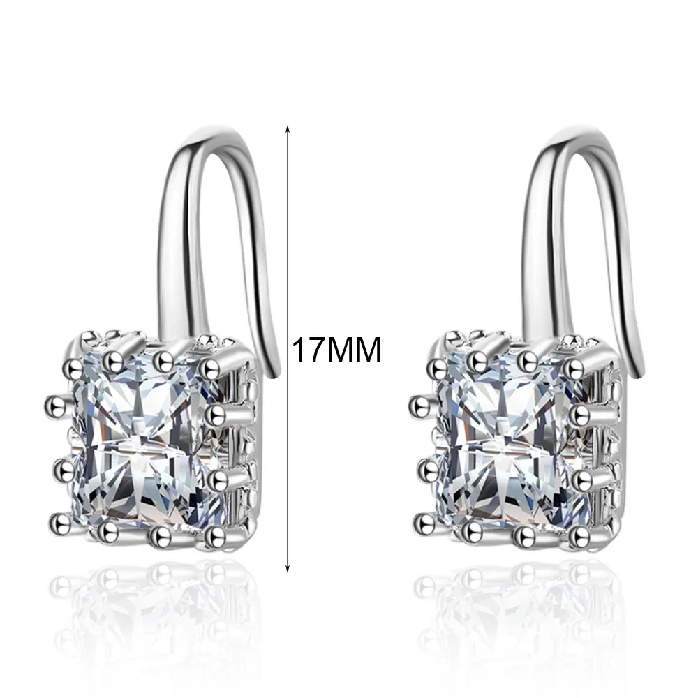 Серьги кольца MEETSOFT из стерлингового серебра 925 с кристаллами квадратной формы, не вызывающие аллергии, модные и маленькие, подарок для женщин.