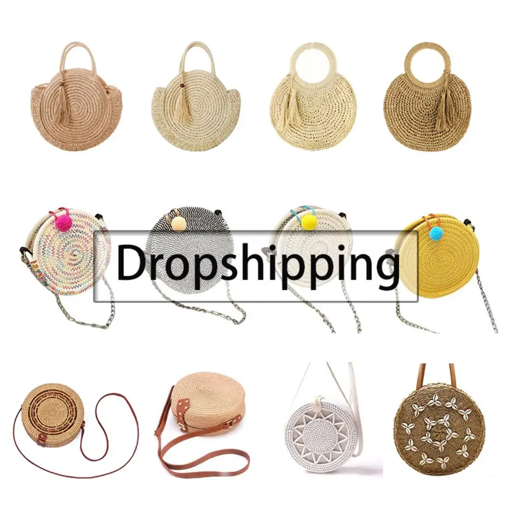 Женская круглая соломенная сумка ручной работы плетеная Сумка из ротанга модные