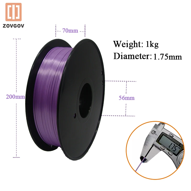 Filament Silk PLA ZOVGOV Plastic 3D Printing Accessories 12 Type Colors 1kg 1.75mm With Spool Sublimation Products FDM