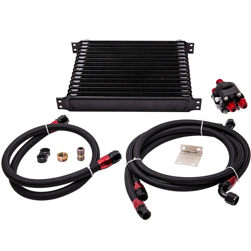 

Engine Thermostat Adaptor Set 15Row 10AN Oil Cooler Adaptor with Oil Lines Kit XX-TOL15BK-Fission-4BK