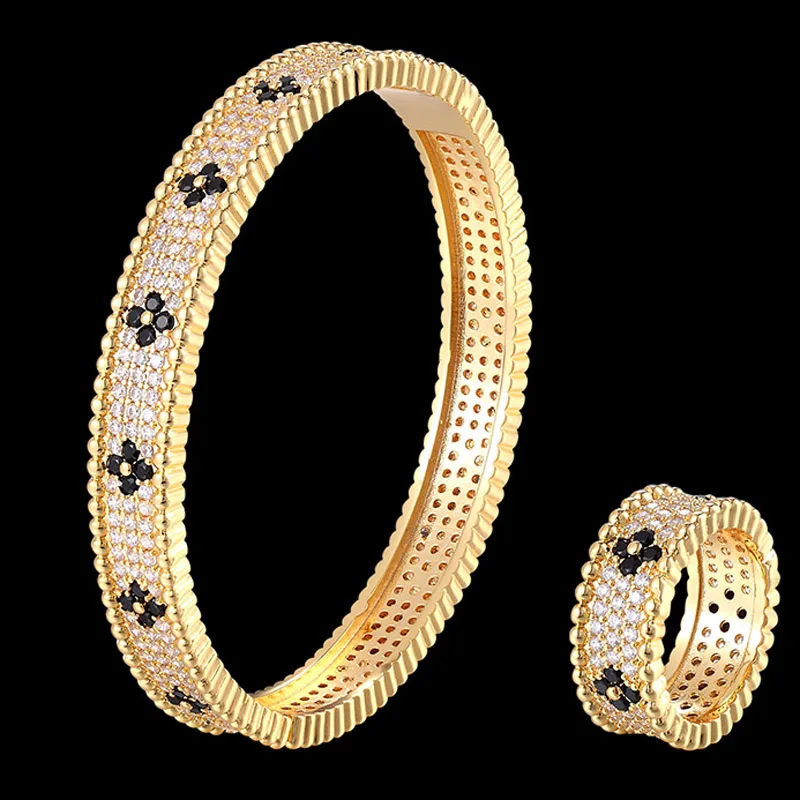 Zlxgirl Luxury brand Simple AAA cubic zircon bangle and Ring Jewelry Set wedding bridal bracelet couple gifts free shipping | Украшения и