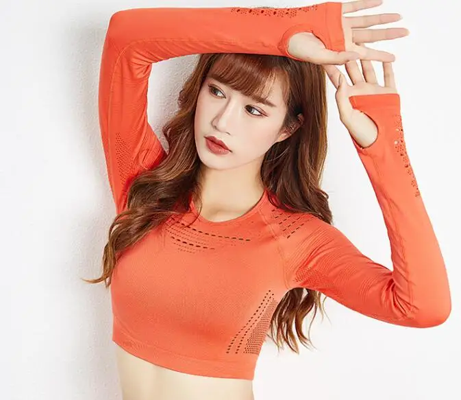 orange Женские футболки для спортзала, одежда для фитнеса, бесшовный укороченный топ для йоги, спортивная одежда для женщин, спортивный топ, рубашки для тренировок, топ для бега - Color: orange