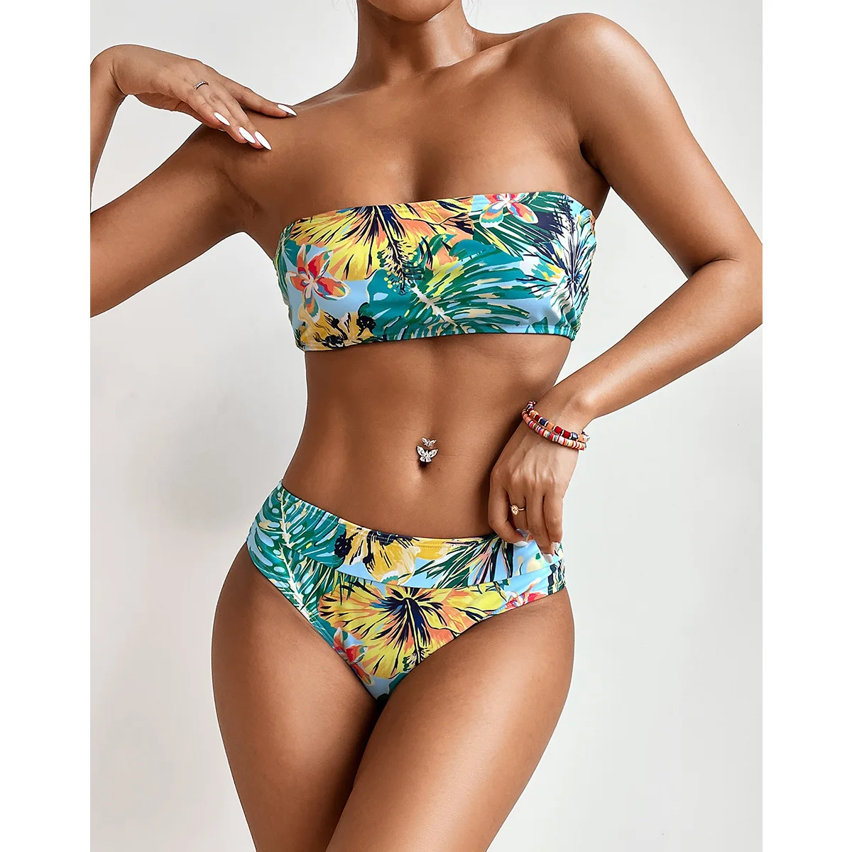 

2021 New Leaf Print Low Waist Two-piece Bikini Suit Swimsuit Women Ladies Beachwear Swimwear Swimsuit