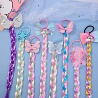 2022 new girls cute cartoon bow butterfly colorful braid headband kids ponytail holder rubber bands fashion hair accessories