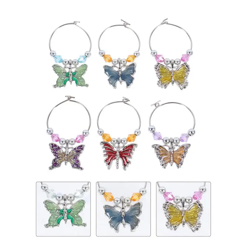 

6Pcs Butterflies Drink Marker Party Wine Glass Charm Identifiers Cup Signs Table Decoration Accessories