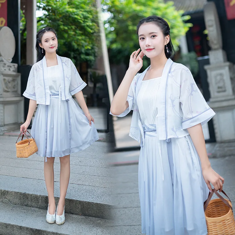 

Original retro cardigan suspender Chiffon short skirt three piece set improved daily Chinese women's ancient cool suit