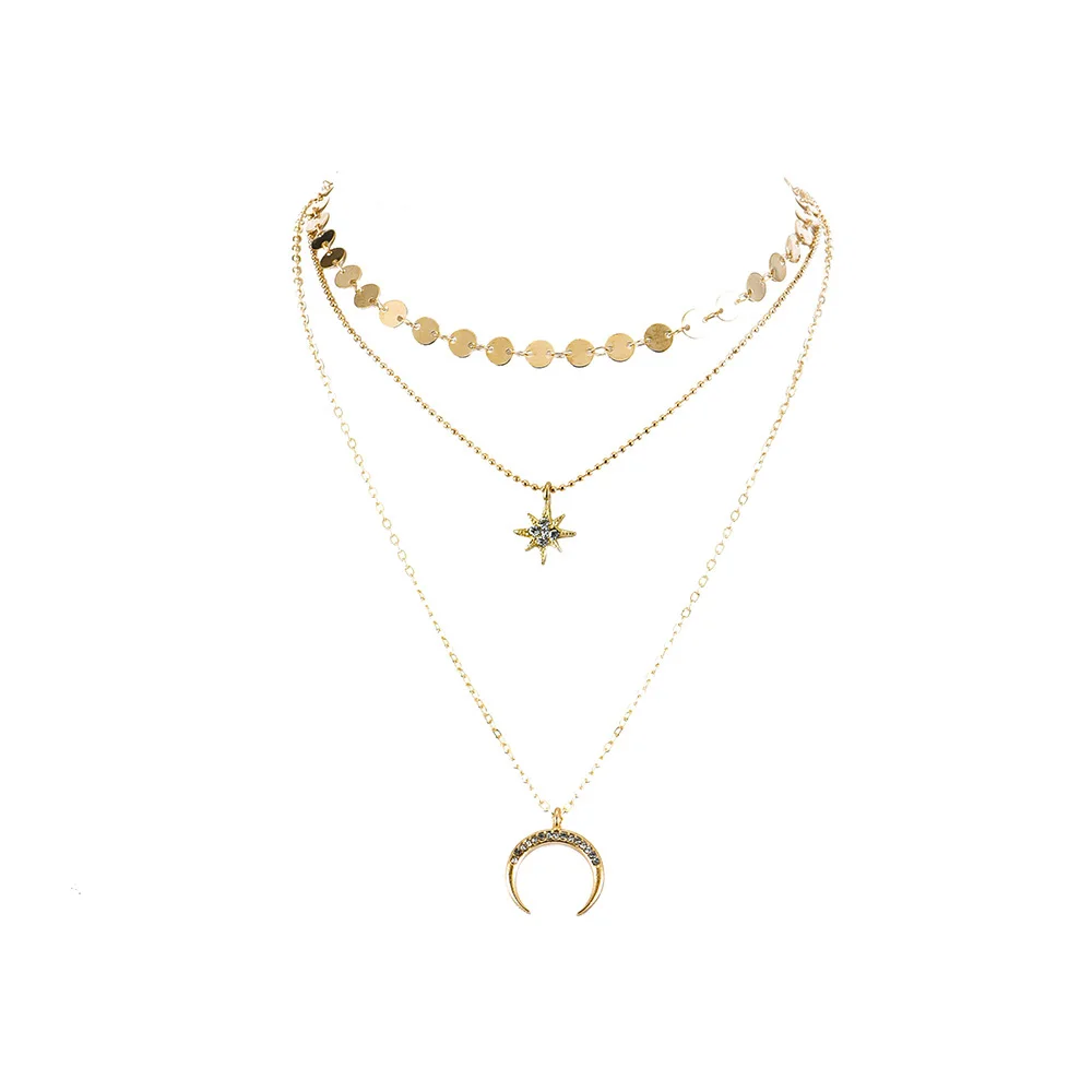 Boho New Fashion Sequin Crystal Sun Horns Pendant Necklaces For Women Vintage 2020 Gold Necklace Multilayer Female Jewelry Gift | Украшения