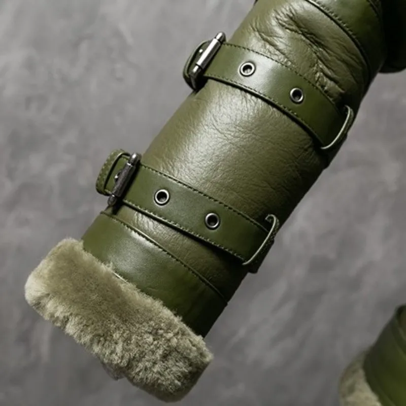 

Shearling Winter Mens Motorcycle Jacket Double Collar Warm Real Fur Sheepskin Coat Thicken Wool Liner Genuine Leather Outerwear