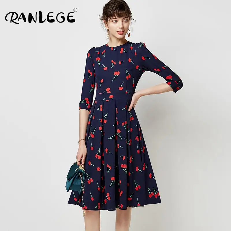 Женское платье с принтом RANLEG туника круглым вырезом модные женские платья для