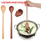 Ложка Из Длинная Деревянная Ручка натурального массива дерева в японском стиле, большая ложка для супа, чайная ложка, столовая посуда, ложка для перемешивания каши, десерта