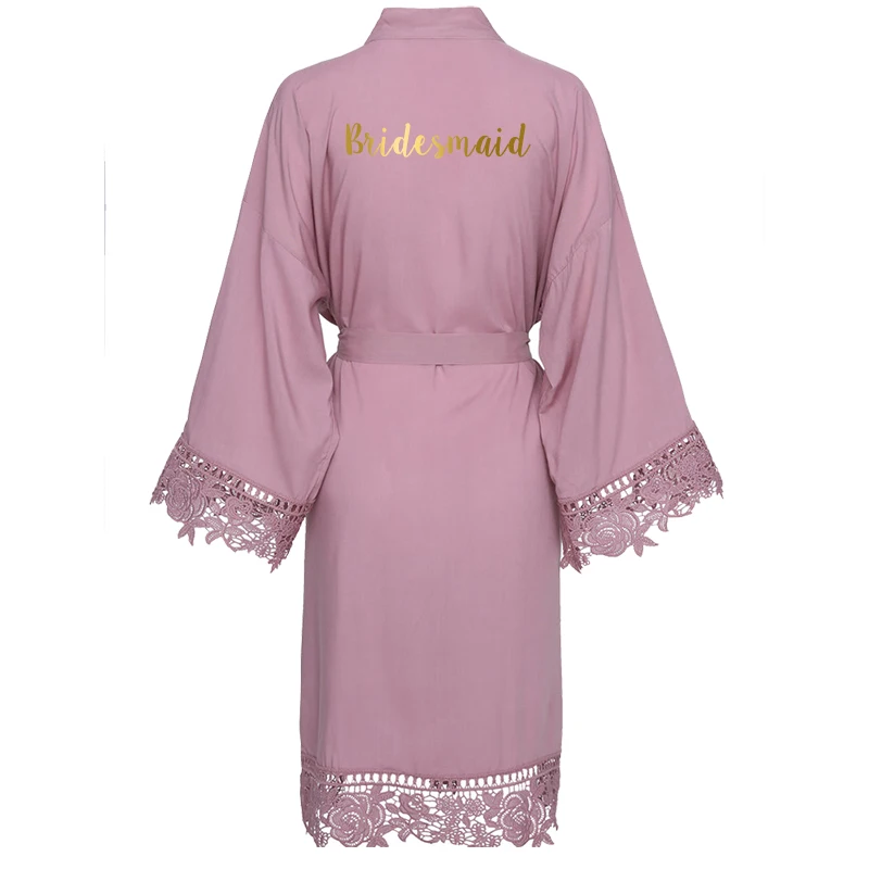 mauve bridesmaid YUXINBRIDAL, новинка, темно-синее однотонное хлопковое кимоно, халаты с кружевной отделкой, женский свадебный халат для невесты, халат, одежда для сна, белое платье для подружки невесты - Цвет: mauve bridesmaid