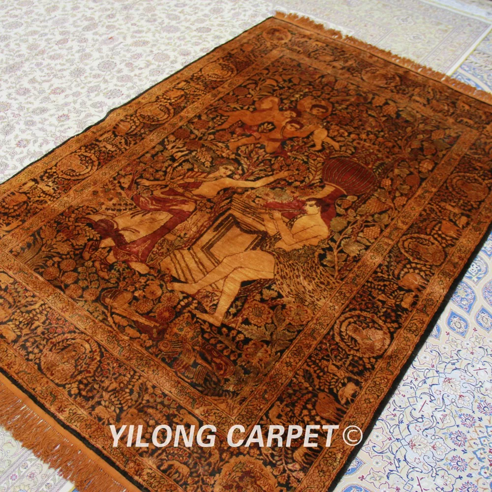 Yilong 4 5 &quotx 6 5&quot Золотой Ангел гобелен ручной узелки ковры шелковый ковер (TJ078) | Дом