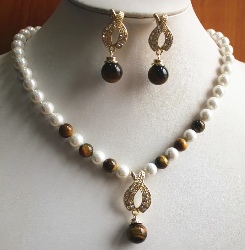 

Подобрать идеальные 8 мм белый жемчуг и раковины тигровый глаз бусины, тигровый глаз камень ювелирных изделий серьги ожерелье ювелирные изд...