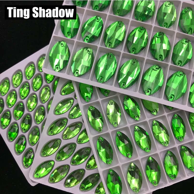 Grass green Темно-зеленый Наветт стеклянные кристалл для нашивки Стразы Flatback с отверстием свадебное платье DIY Одежда Сумки Обувь ювелирные изделия аксессуары - Цвет: Grass green