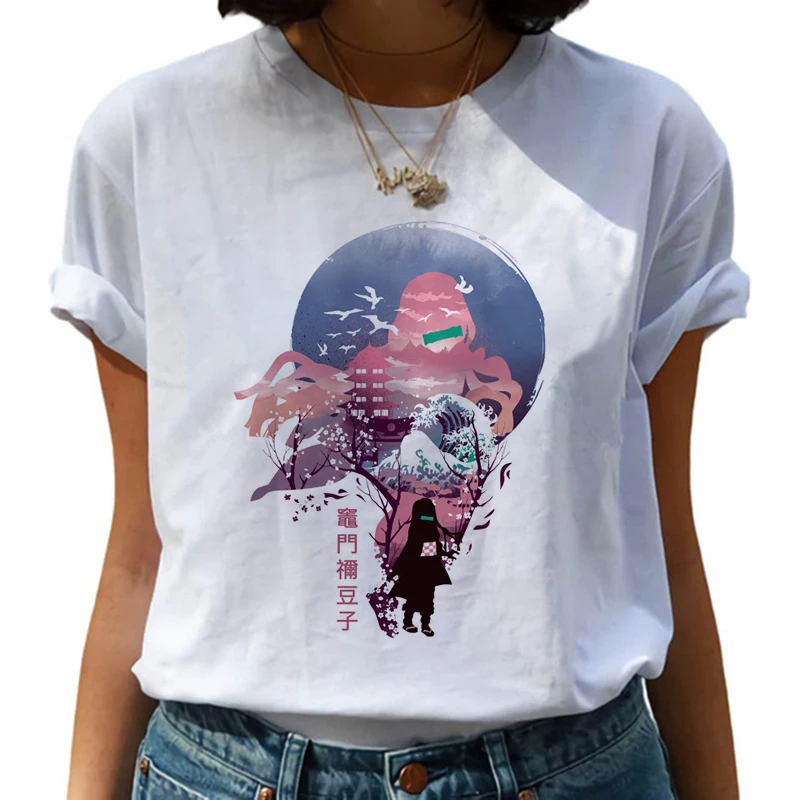 

WK Harajuku Funny Japanese Anime Kimetsu No Yaiba Demon Slayer T Shirt Graphic Top Tees Streetwear Punk Women