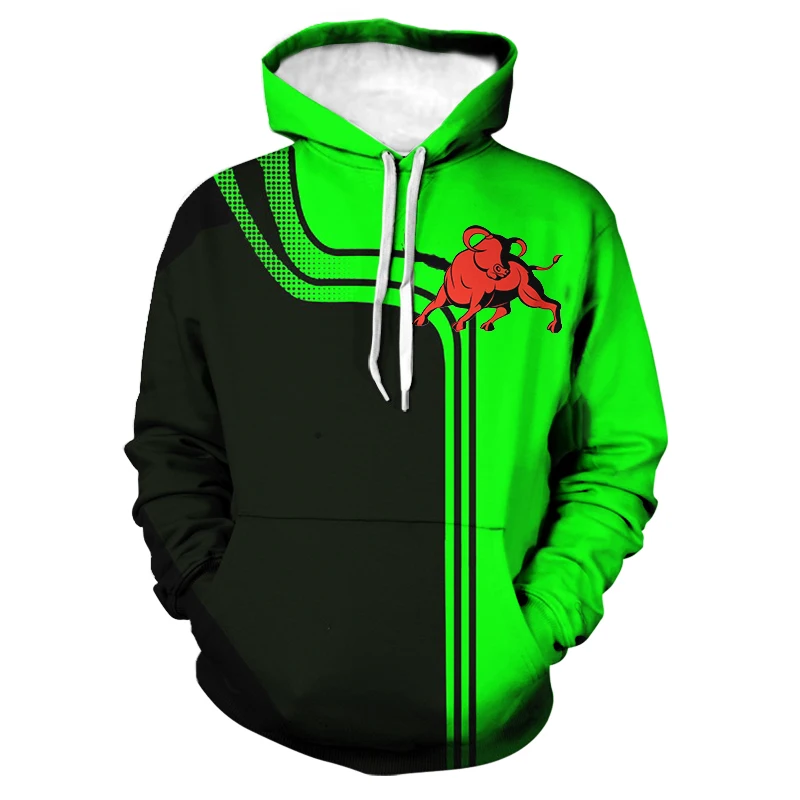 

Fashion Houston Men's Casual 3D Sweatshirt Red and Blue Stitching Bull Head Harajuku Print Pullover Men's and Women's Hoodie