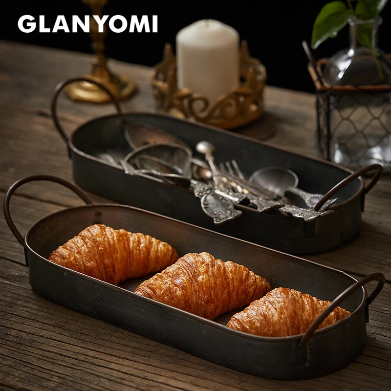 Винтажный металлический поднос для хранения десертов фруктов тортов хлеба с