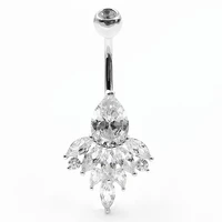 925 sterling silver belly bar ring peafowl cubic zirconia clear belly button ring