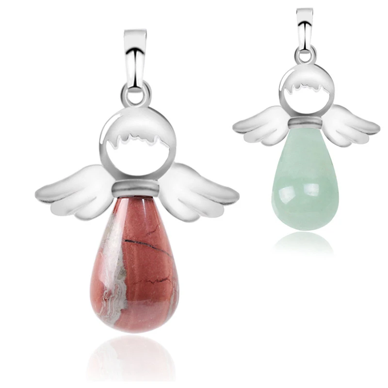 Натуральные камни Ангелы Крылья кулон для ожерелья розовый кварц Ониксовые подвески для женщин Девушка Серебряный Цвет капли воды женские ювелирные изделия