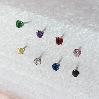 316l stainless steel with colors 3mm heart stones stud earrings no fade allergy free