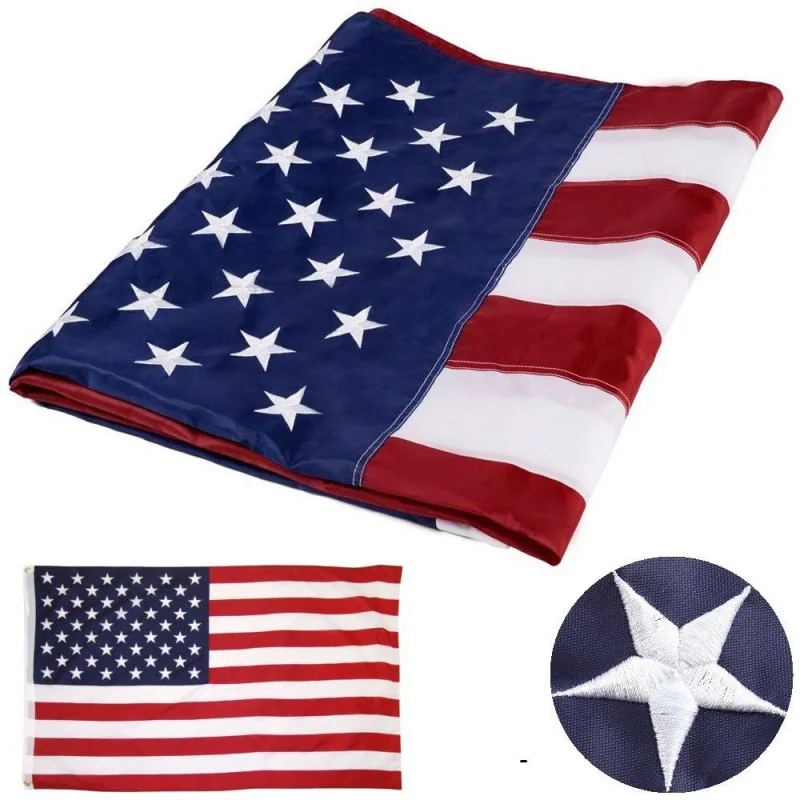 

90*150cm Outdoor USA Flag US Waterproof Nylon Embroidered Stars Sewn Stripes Brass Grommets American Flags and Banners