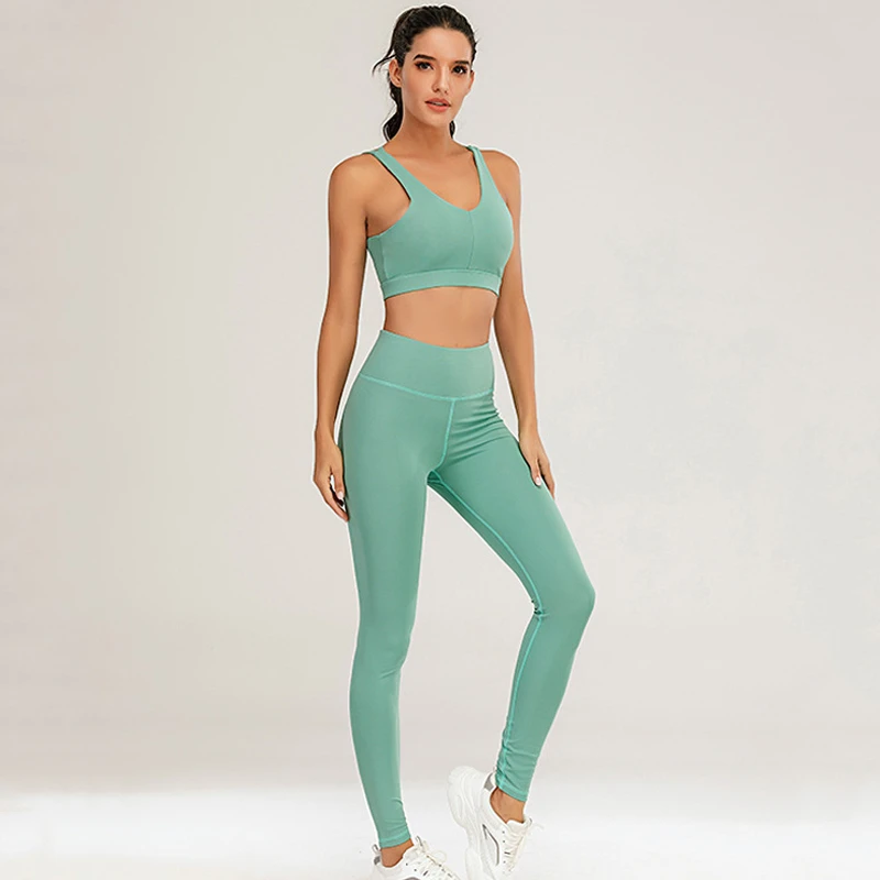 Женский новый комплект для йоги спортивный бюстгальтер пальто леггинсы 3